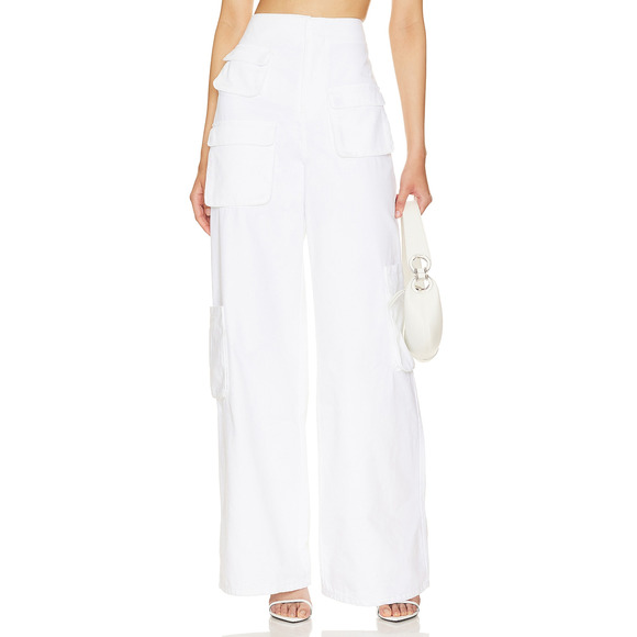 Afrm 'Maxwell' White Parachute Denim Cargo Pant Size 24 - Picture 1 of 4